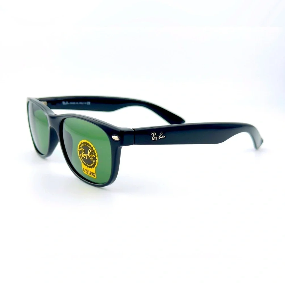 Ray-Ban Sunglasses New Wayfarer Classic RB2132 Polished black Frame Green Lenses - Picture 10 of 14